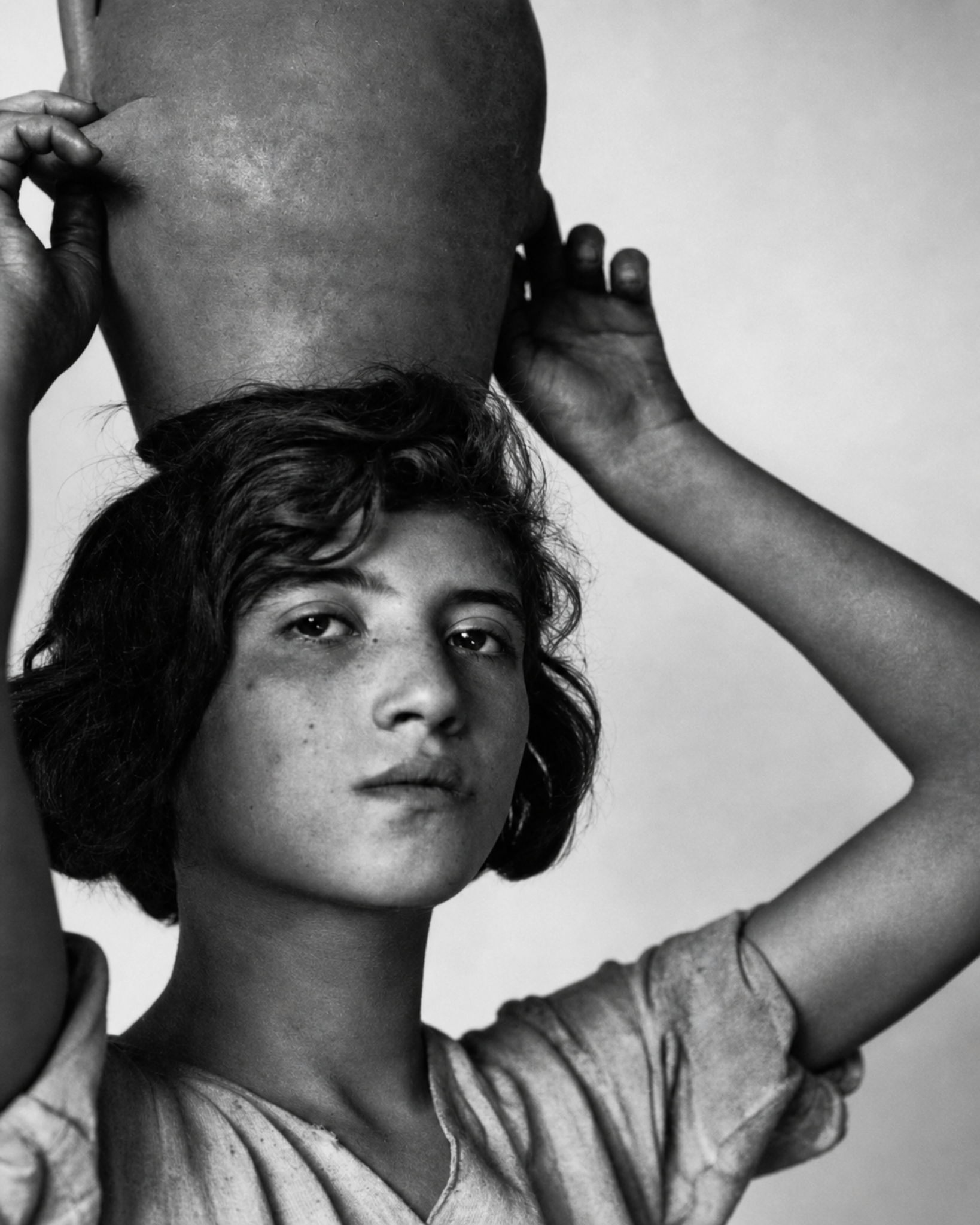 Black and white portrait with vessel
